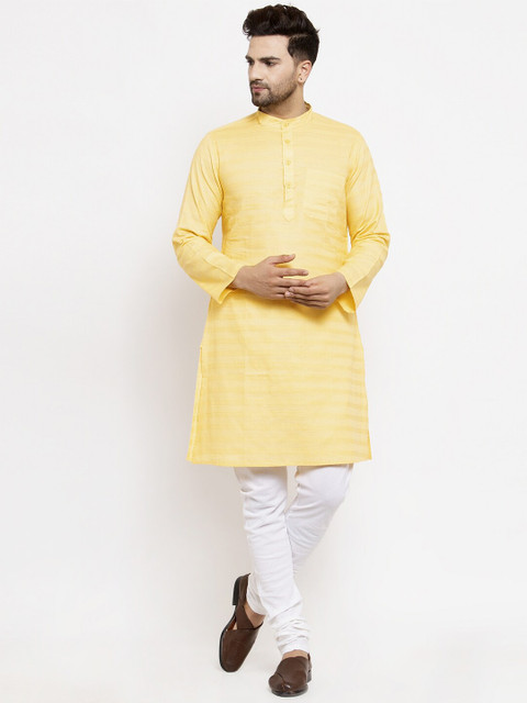 

NEUDIS Men Yellow & Off-White Striped Kurta with Pyjamas