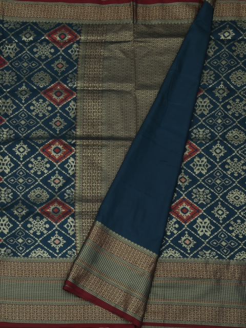 

Pothys Navy Blue Printed Jute Silk Saree