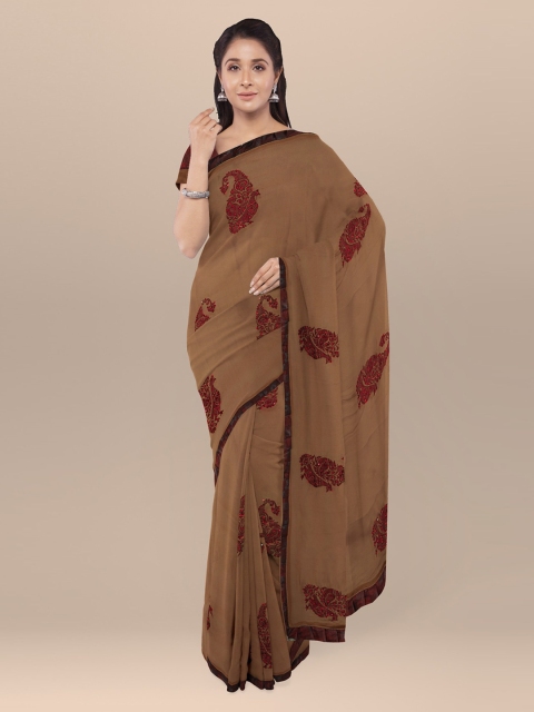 

KLM Fashion Mall Brown & Maroon Poly Georgette Embellished Saree