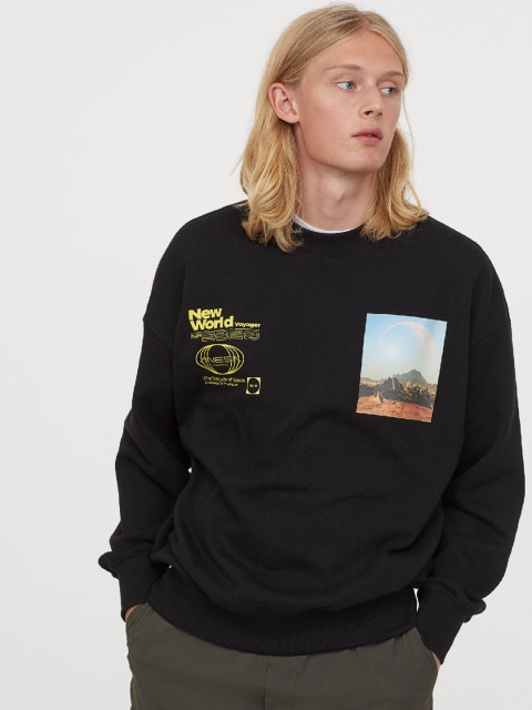 

H&M Men Black & Yellow Printed Cotton Sweatshirt