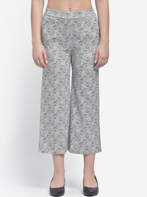

Texco Women Cream-Coloured & Black Printed Straight Palazzos