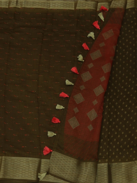 

Pothys Brown Pure Cotton Woven Design Chanderi Saree