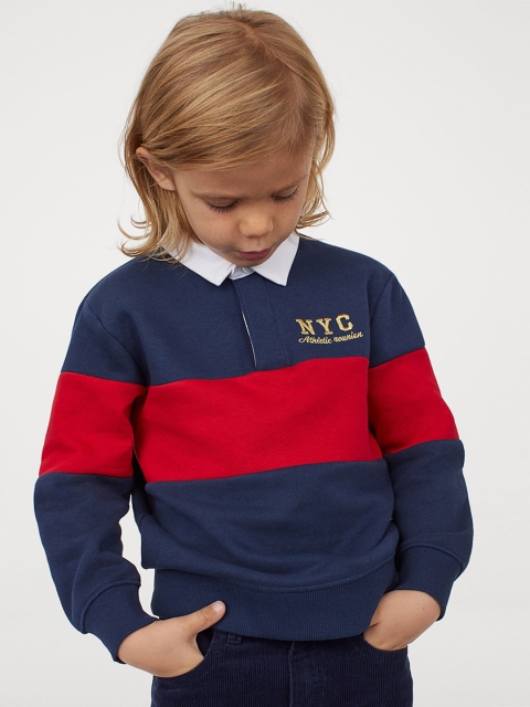 

H&M Boys Navy Blue & Red Colourblocked Rugby Sweatshirt
