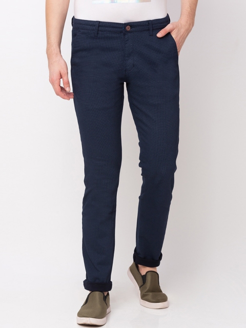 

Globus Men Navy Blue Slim Fit Solid Regular Trousers