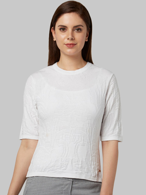 

Park Avenue Woman White Self Design Pullover Sweater