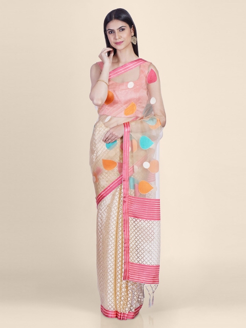 

Hastakala Gold-Toned & Pink Brasso Checked Saree