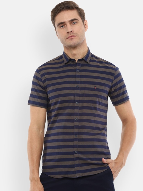 

Louis Philippe Sport Men Navy Blue & Grey Slim Fit Striped Casual Shirt