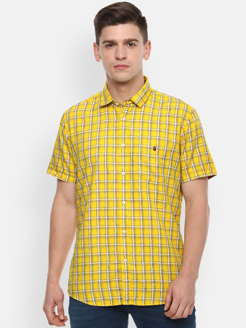 

Louis Philippe Jeans Men Yellow Slim Fit Checked Casual Shirt