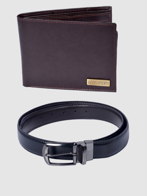 

Krosshorn Men Brown & Black Solid Leather Accessory Gift Set