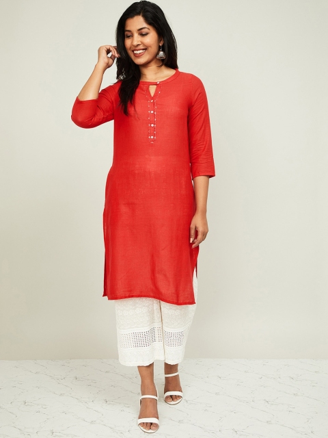 

Melange by Lifestyle Women Red Solid Straight Kurta