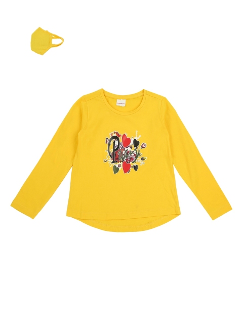 

RAINE AND JAINE Girls Yellow Printed Round Neck T-shirt