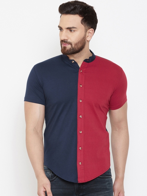

GESPO Men Navy Blue & Red Slim Fit Colourblocked Casual Shirt
