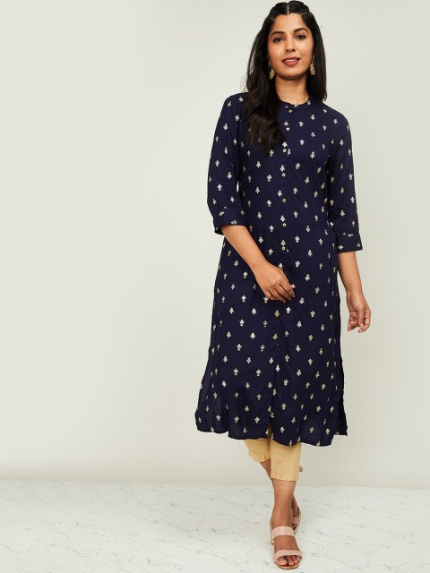 

Melange by Lifestyle Women Navy Blue Embroidered A-Line Kurta