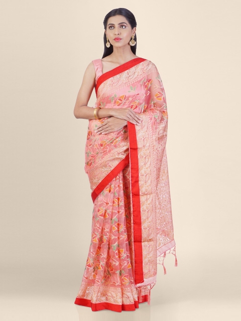 

Hastakala Pink & Red Brasso Woven Design Saree