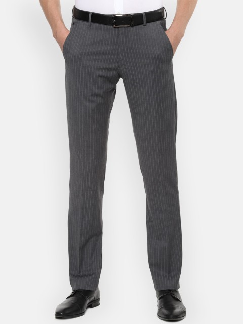 

Louis Philippe Men Grey Regular Fit Striped Formal Trousers