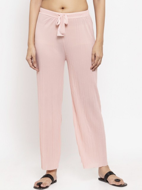 

NEUDIS Women Pink Solid Straight Palazzos