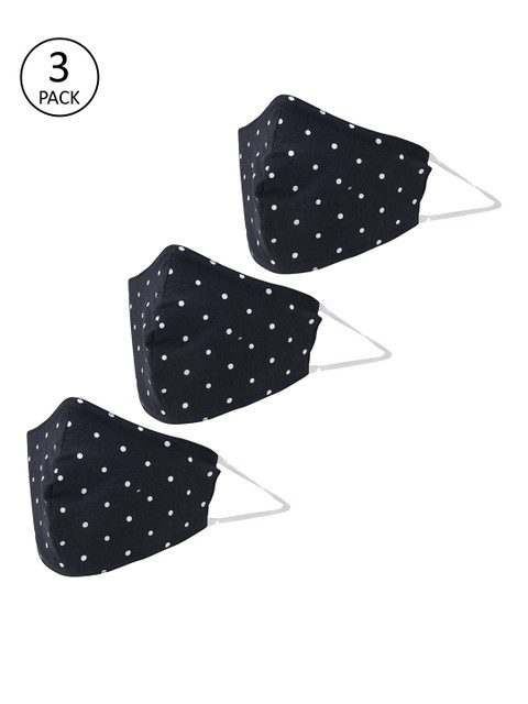 

Lioncrown Unisex Pack of 3 Navy & White Printed 3-Ply Anti-Pollution Reusable Cloth Masks, Navy blue