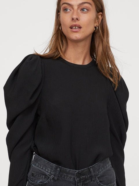 

H&M Women Black Puff-Sleeved Blouse