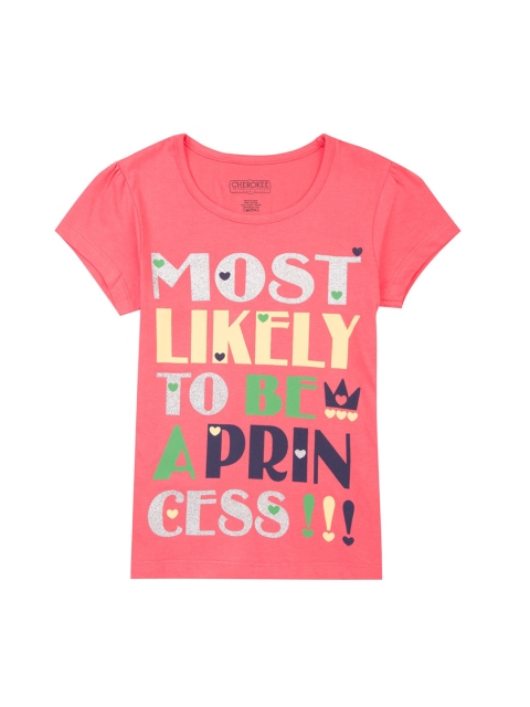 

Cherokee Girls Coral Red Printed Round Neck T-shirt
