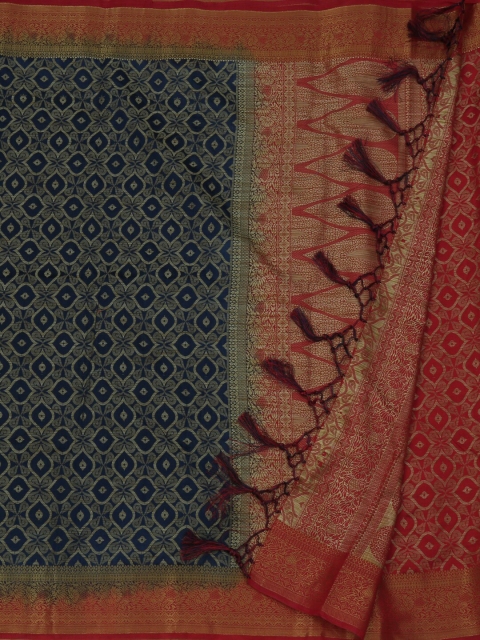 

Pothys Navy Blue & Red Jute Silk Printed Saree