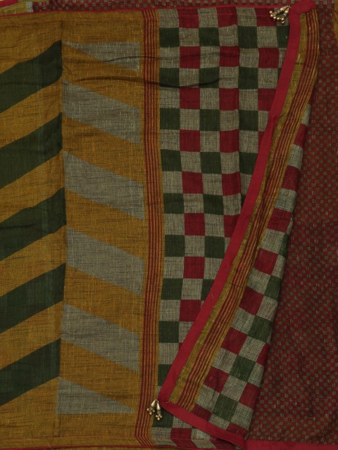 

Pothys Mustard Printed Jute Silk Saree