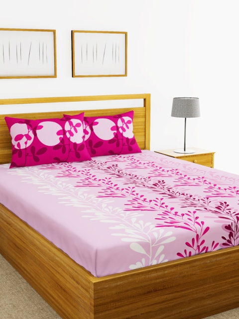 

BIANCA Pink Abstract 144 TC Cotton 1 Extra Large Bedsheet with 2 Pillow Covers