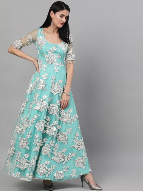 

AKS Couture Women Sea Green Embellished Maxi Dress