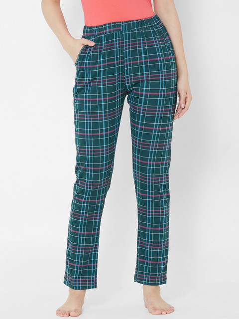 

Sweet Dreams Women Green & Pink Checked Lounge Pants