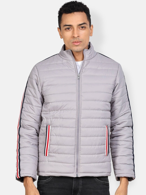 

Campus Sutra Men Grey Striped Windcheater Puffer Jacket