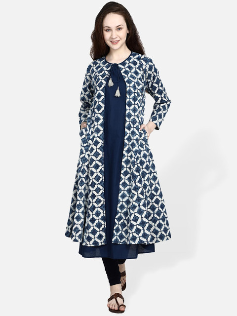 

Molcha Women Blue Printed A-Line Dress