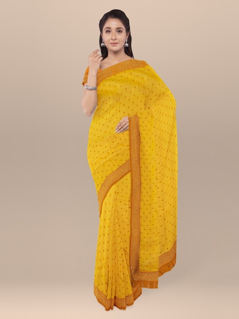 

KLM Fashion Mall Yellow Printed Poly Georgette Saree