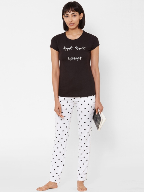 

Sweet Dreams Women Black & White Printed Night suit