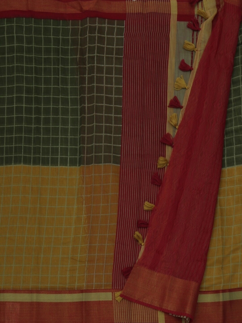 

Pothys Mustard & Green Pure Cotton Colourblocked Saree