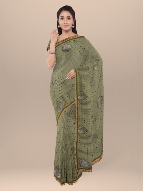 

KLM Fashion Mall Green Printed Poly Georgette Saree