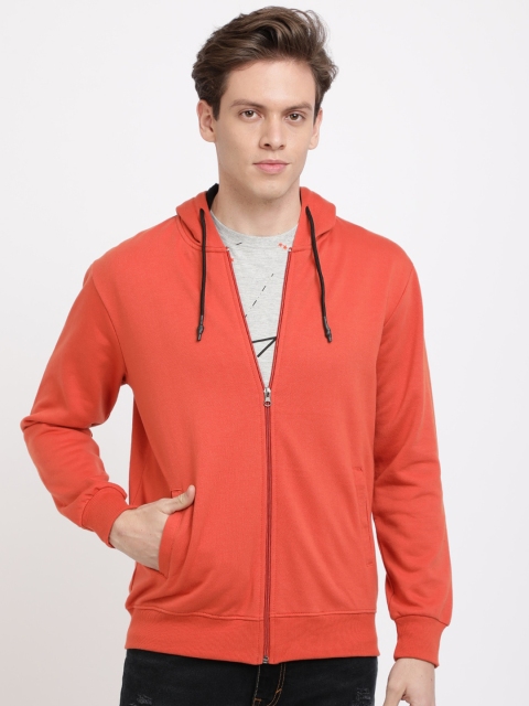 

IVOC Men Rust Orange Solid Hooded Sweatshirt