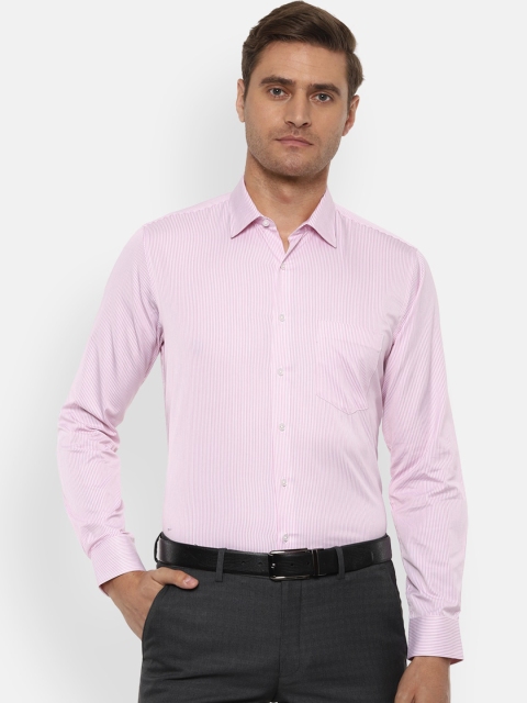 Van Heusen Men Pink & White Slim Fit Striped Formal Shirt