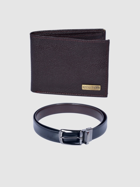 

Krosshorn Men Brown RIFD Protected Genuine Leather Accessory Gift Set