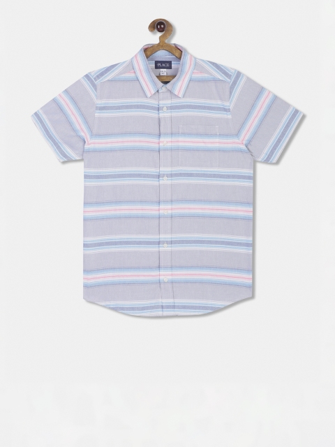 

The Childrens Place Boys Blue & Grey Regular Fit Striped Casual Shirt