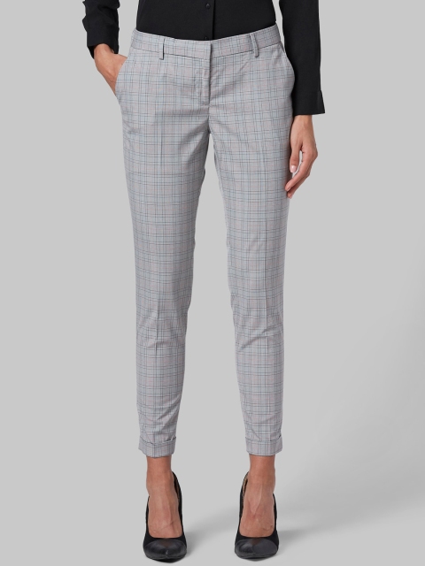 

Park Avenue Woman Women Grey Tapered Fit Checked Formal Trousers
