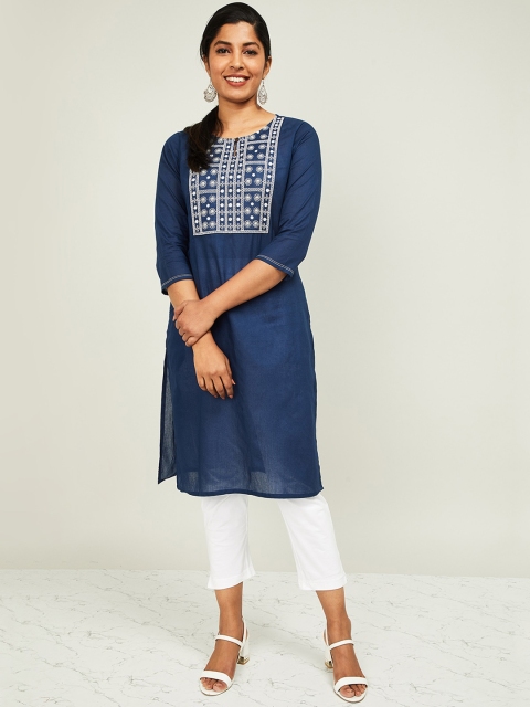 

Melange by Lifestyle Women Navy Blue & White Solid Straight Kurta