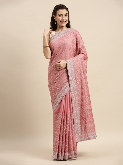 

Soch Pink & Gold-Toned Art Silk Embroidered Saree