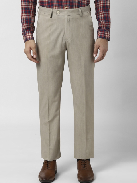 

Peter England Men Beige Solid Formal Trousers