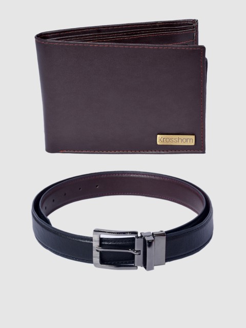 

Krosshorn Men Brown & Black RFID Protected Genuine Leather Accessory Gift Set