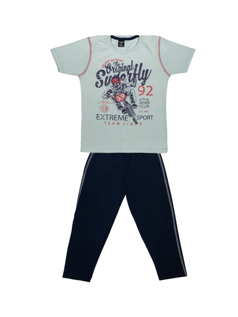 

Todd N Teen Boys Blue Printed T-shirt with Pyjamas