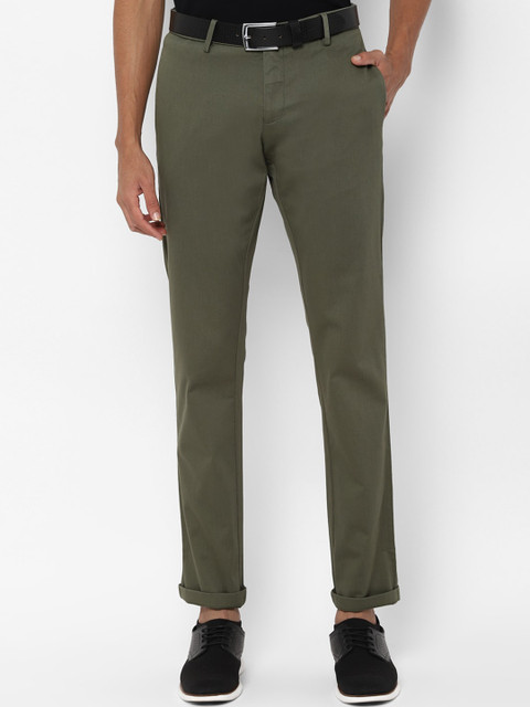 

Allen Solly Men Olive Green Slim Fit Self Design Regular Trousers