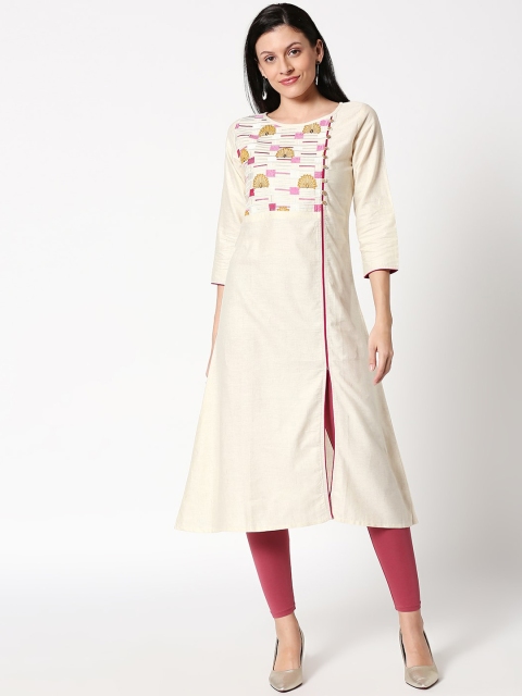 

HUUR Women Beige Embroidered A-Line Kurta