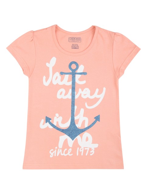 

Cherokee Girls Peach Printed Round Neck T-shirt