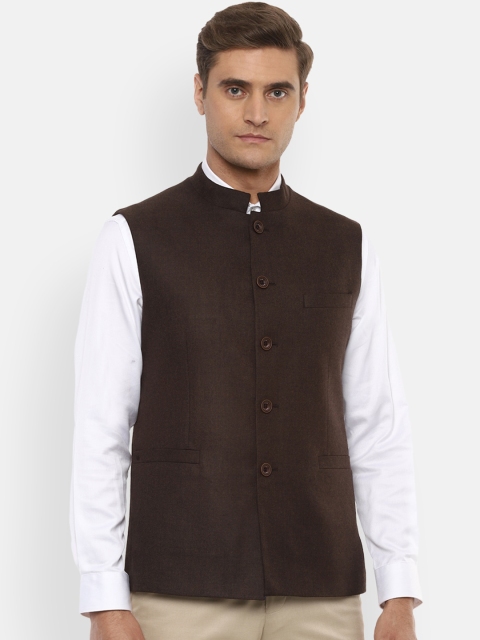 

Louis Philippe Men Brown Solid Nehru Jacket