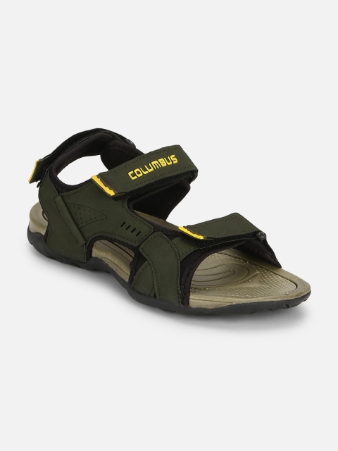 

Columbus Men Green & Yellow Solid Sports Sandals
