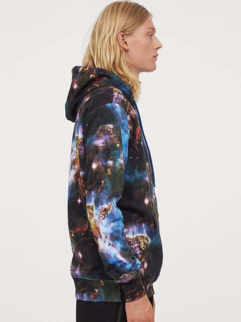 

H&M Women Black & Blue Printed Hooded Top